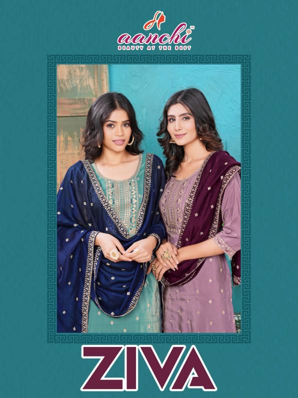 aanchi ziva adorable roman shimmer fully stitch kurti pant with dupatta 