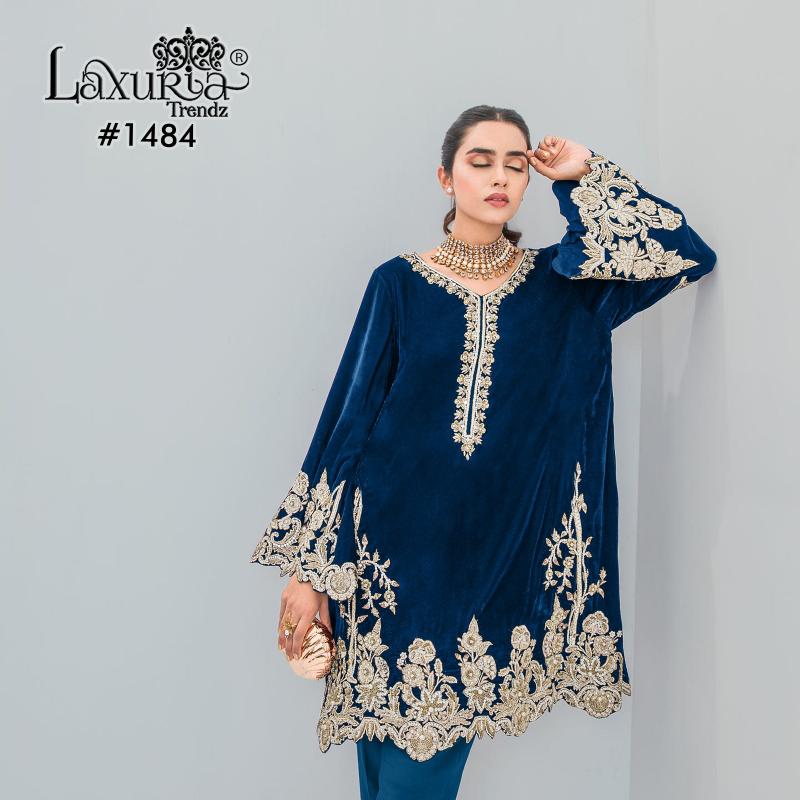 laxuria trendz 1484 readymade velvet designer kurti with pant exports 