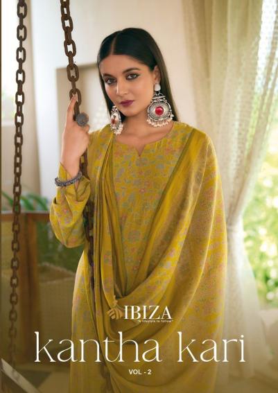 IBIZA KANTHA KARI VOL-2 EMBROIDERY WITH PRINTED MODEL SILK FANCY DRESS MATERIAL 