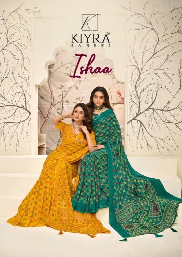 kiyra ishaa vol 1 1001-1006 beautiful prints dull moss saree wholesaler  