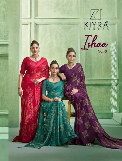 kiyra ishaa vol 3 hit design dull moss casual wear saree with fancy blouse 