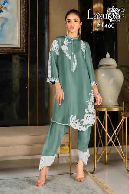 1460 by laxuria trendz french readymade classic kurti with pant supplier 