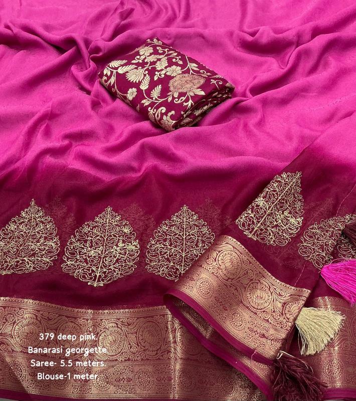 pr kc 379 banarasi georgette zari woven pattu border saree for women