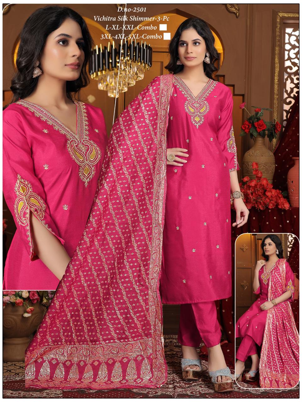 pr vichitra silk fully stitch shimmer classic combo 3pcs online 