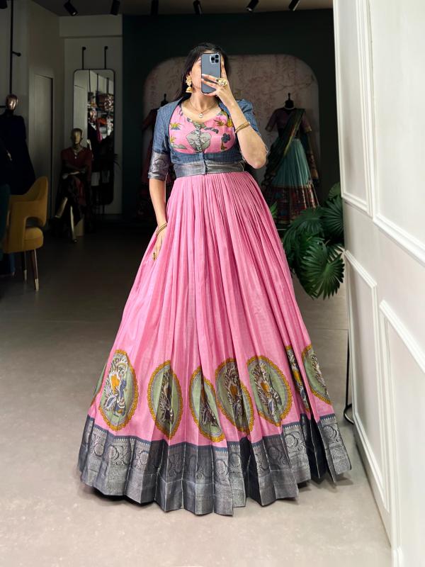 pr ynf5310 dola silk zari weaving work fully stitch classic look long gown supplier 