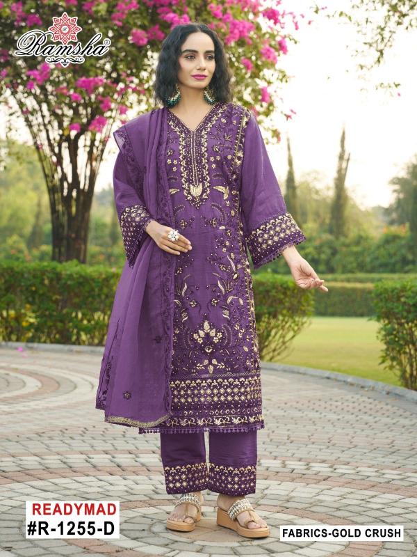 ramsha presents r 1255 nx gold crush full stitch designer pakistani 3pcs dress 