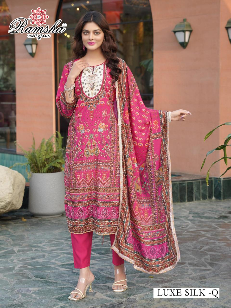 luxe silk qr by ramsha luxury silk full stitch colour addition pakistani 3pcs dress