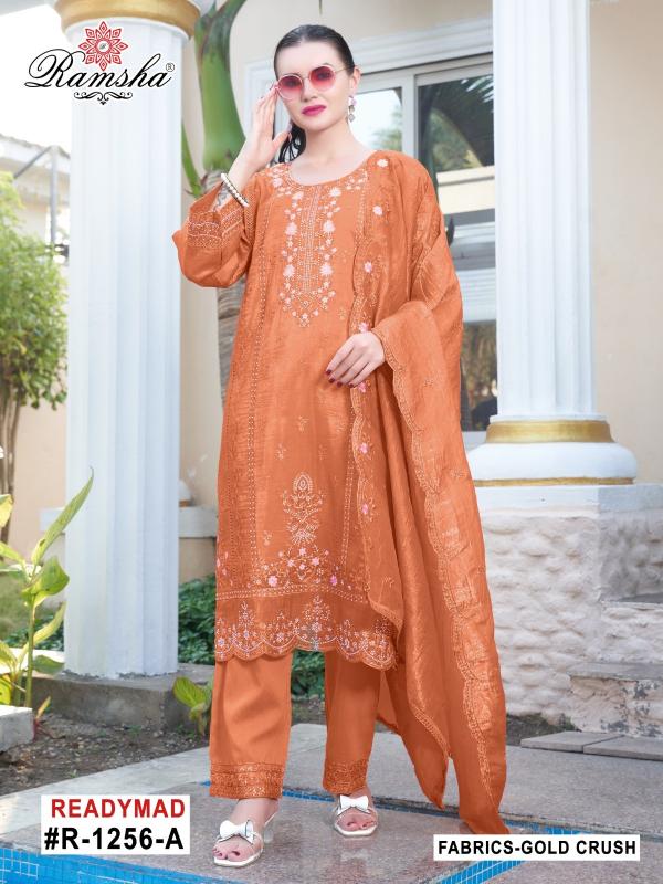 r 1256 nx by ramsha designer fully stitch gold crush ladies suit 