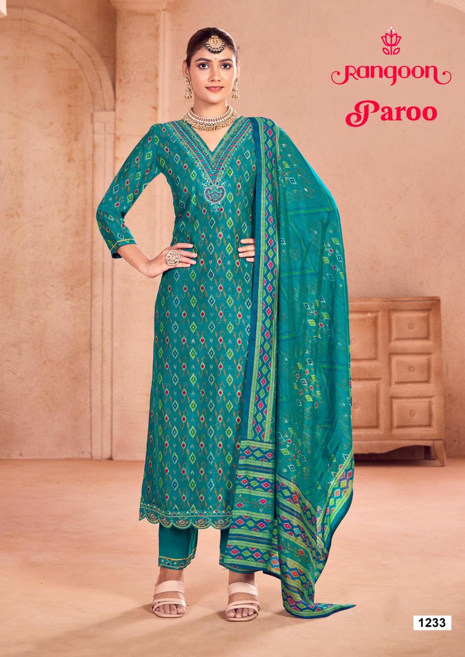 paroo by rangoon silk khatli amazing hand mirror work fully stitch suits for womens 