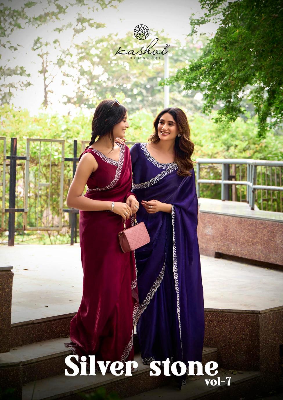 kashvi creation silver stone vol 7 fancy jharkan work latest saree design 2025