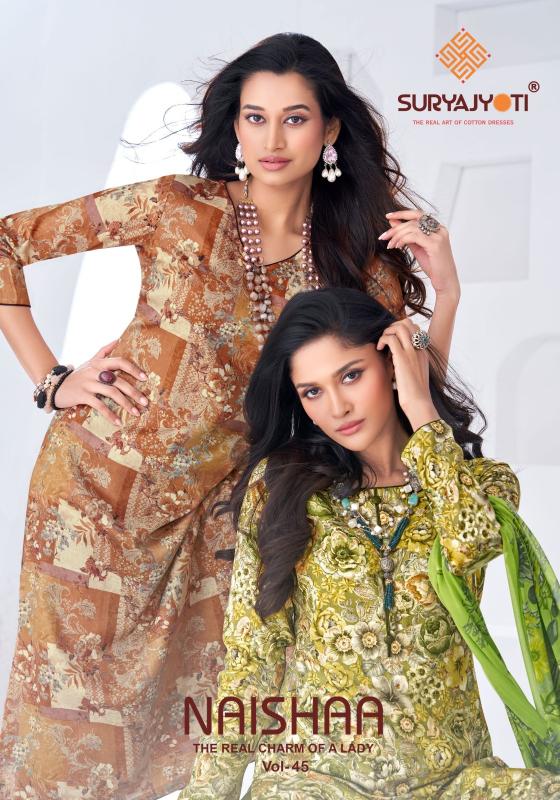 naishaa vol 45 by suryajyoti popular design jam satin print dress material 
