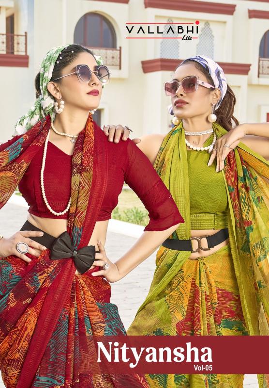 nityansha vol 5 by vallabhi lite hit design georgette saree with blouse 