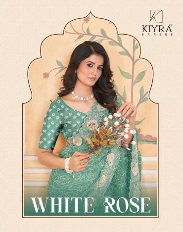 kiyra presents white rose dull moss stylish modern saree supplier 