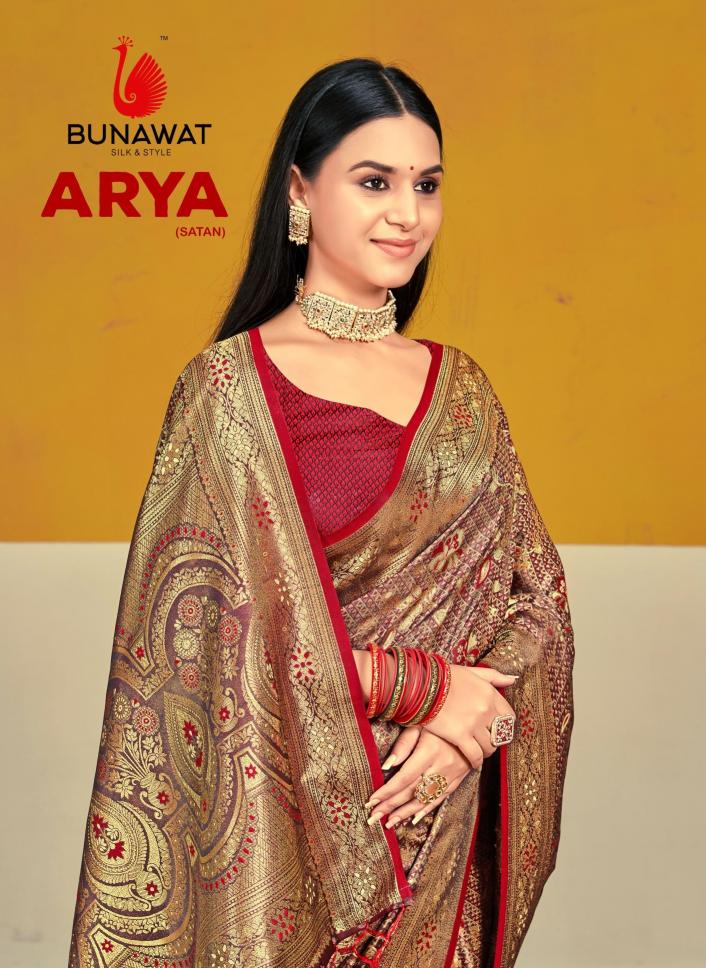 Arya (Satan) By Bunawat Wedding Wear Designer Satin Silk Sarees Collection