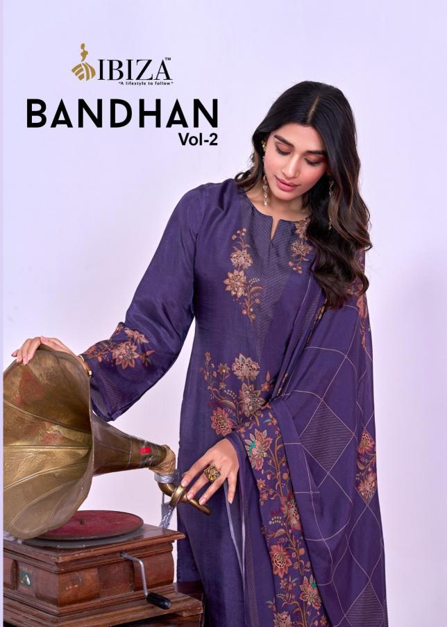 bandhan vol 2 by ibiza rasiyan silk casual unstitch 3pcs dress
