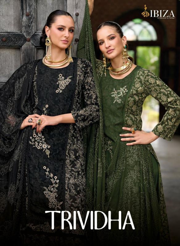 trividha by ibiza camric cotton classic look unstitch 3pcs dress