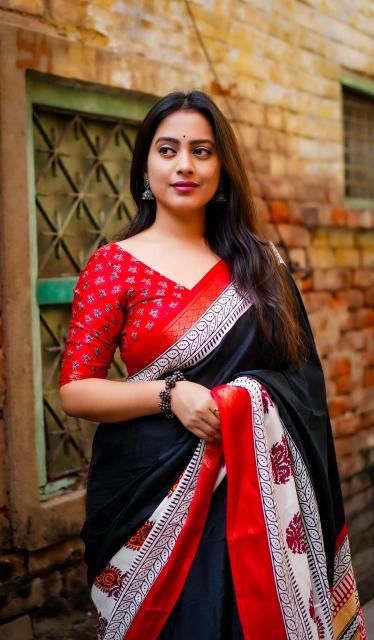 pr kc 328 black mango cotton crape latest saree design