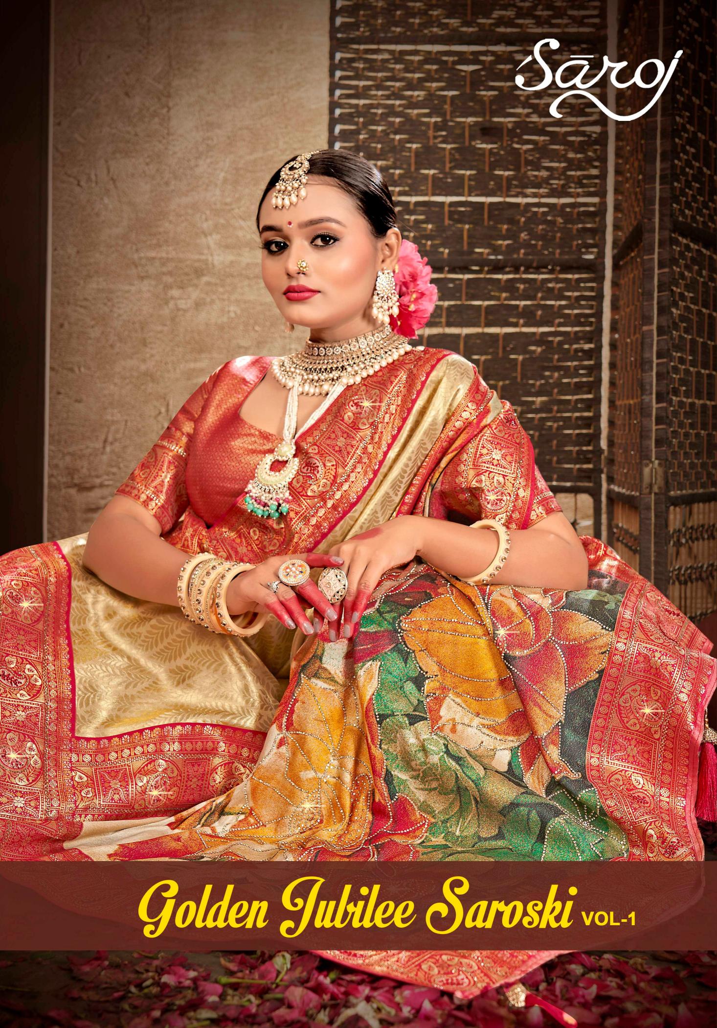 Golden Jubilee Swarovski Saroj Vol.1 Tissue silk saree