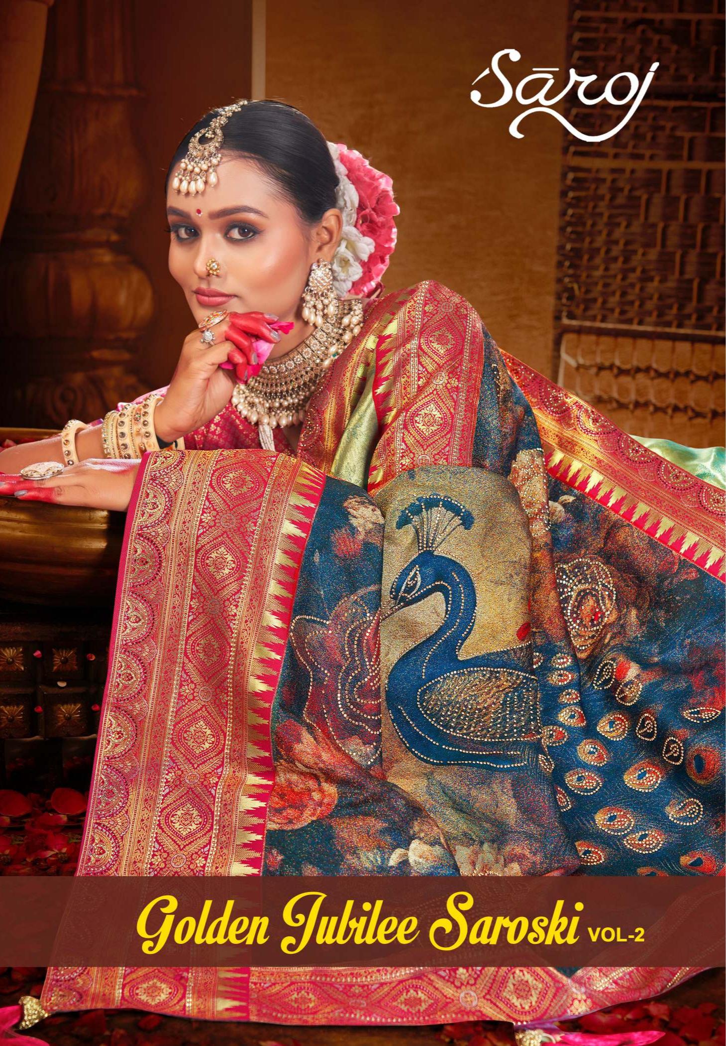 Saroj Golden Jubilee Swarovski Vol.2 Tissue silk saree