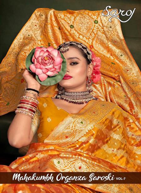 Mahakumbh organza sarovski Saroj  vol.7 Soft organza mina saree