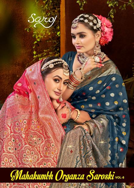 Saroj Mahakumbh organza sarovski vol.8 Soft organza mina saree