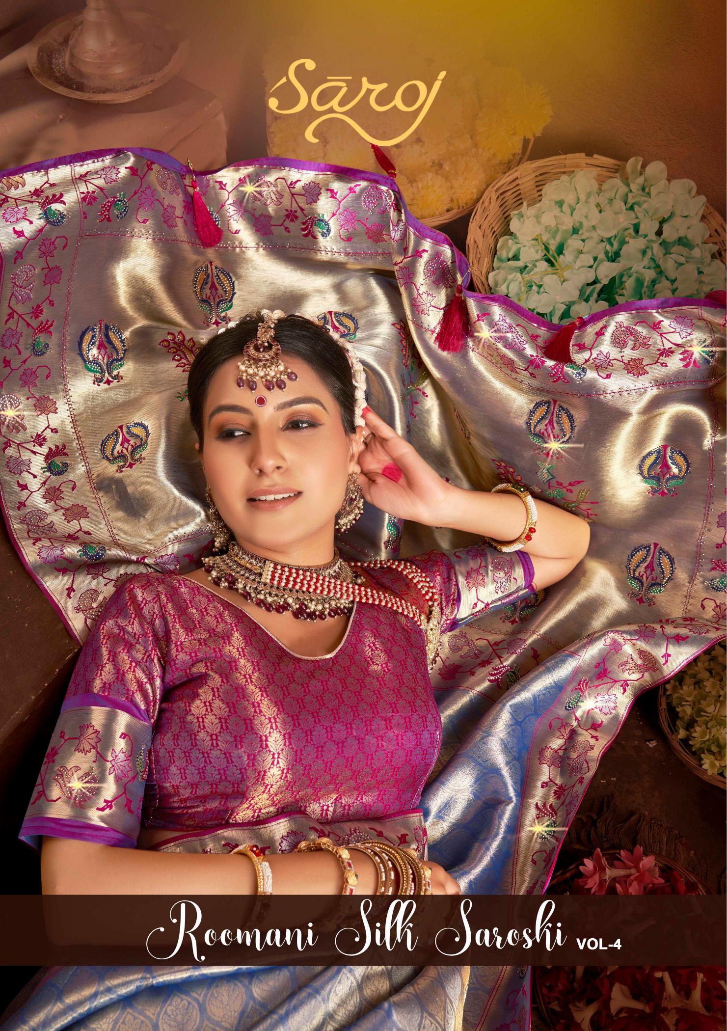 Roomani Silk Sarovski Saroj vol.4 Premium tissue silk saree 