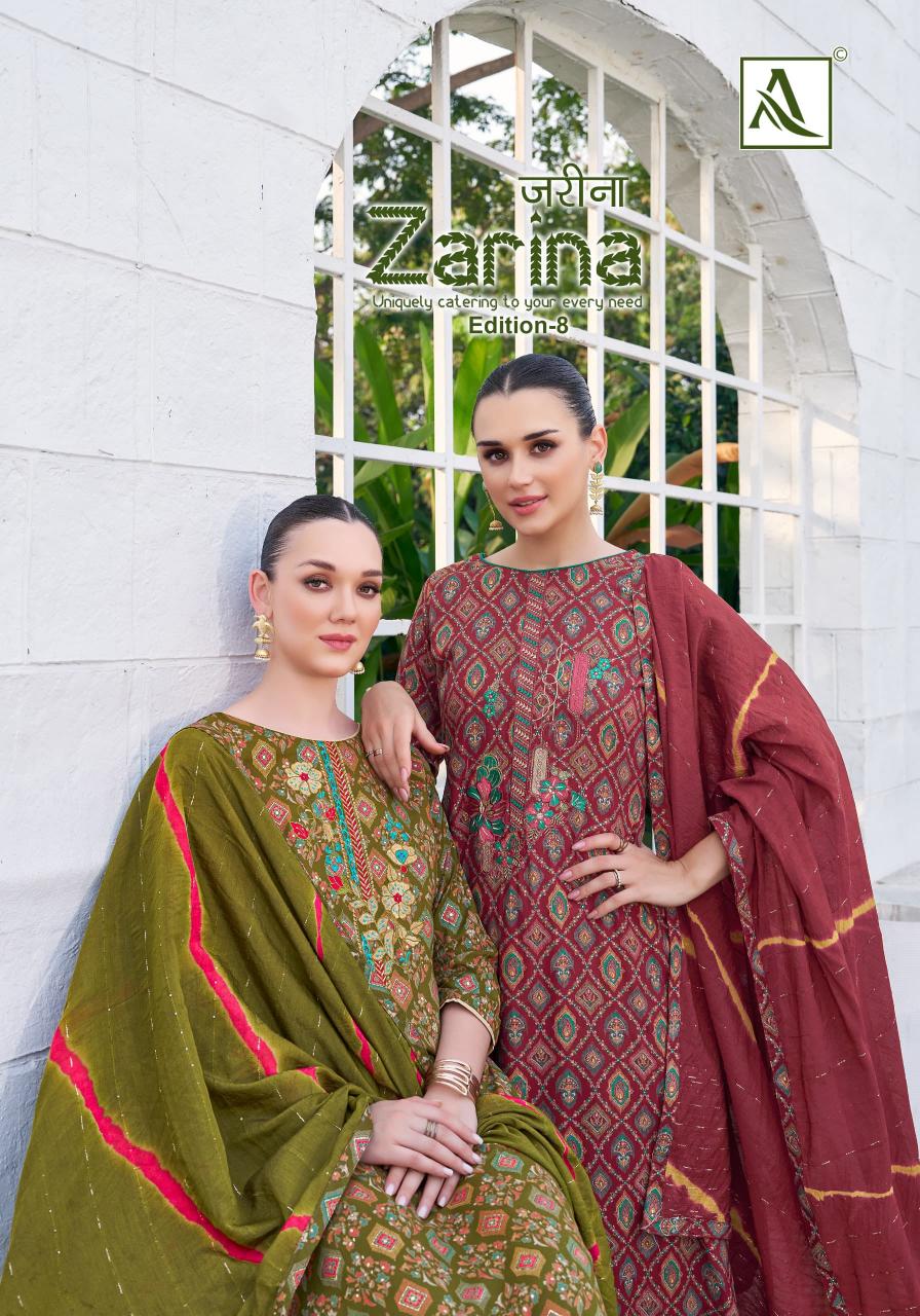 alok presents zarina vol 8 viscose rayon modern pakistani 3pcs dress