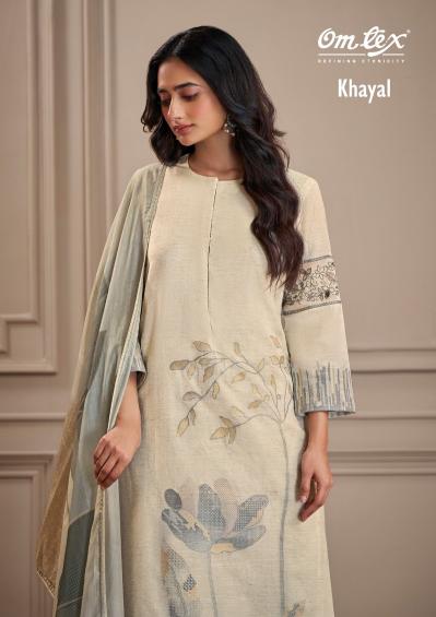 omtex khayal casual wear cotton silk jacquard unstitch 3pcs dress