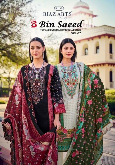 riaz arts bin saeed vol 7 cotton pakistani print unstitch suits 