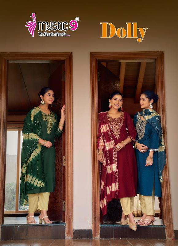 mystic9 dolly vol 8 readymade pretty look rayon dobby suits online 