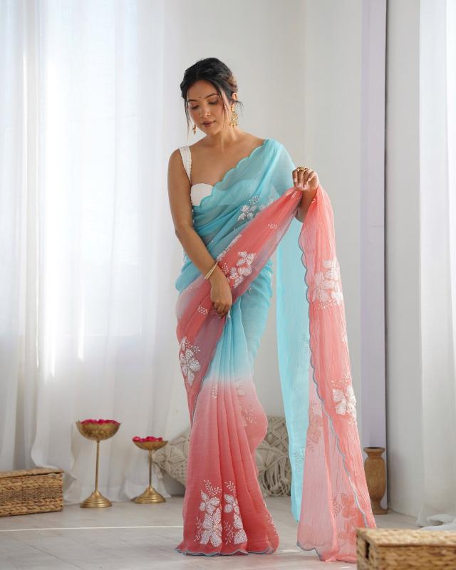 ds 691 crunchy sequence work shop trendy saree supplier 