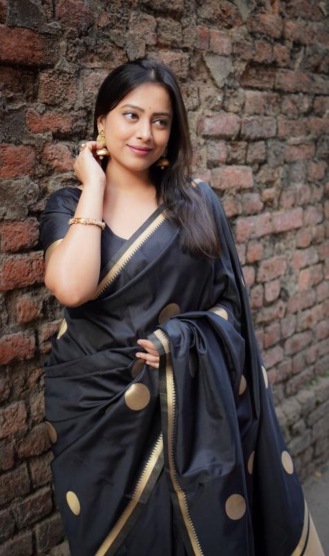 kc 414 popular design black polki soft silk sarees online 