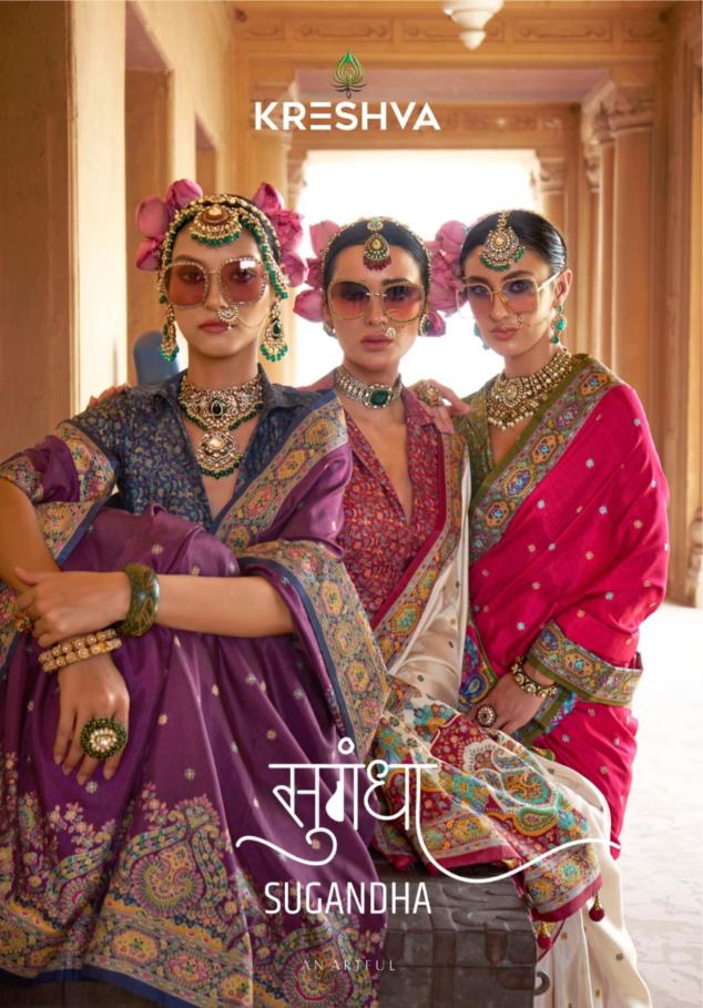 sugandha by kreshva designer silk womens indian saree exports 