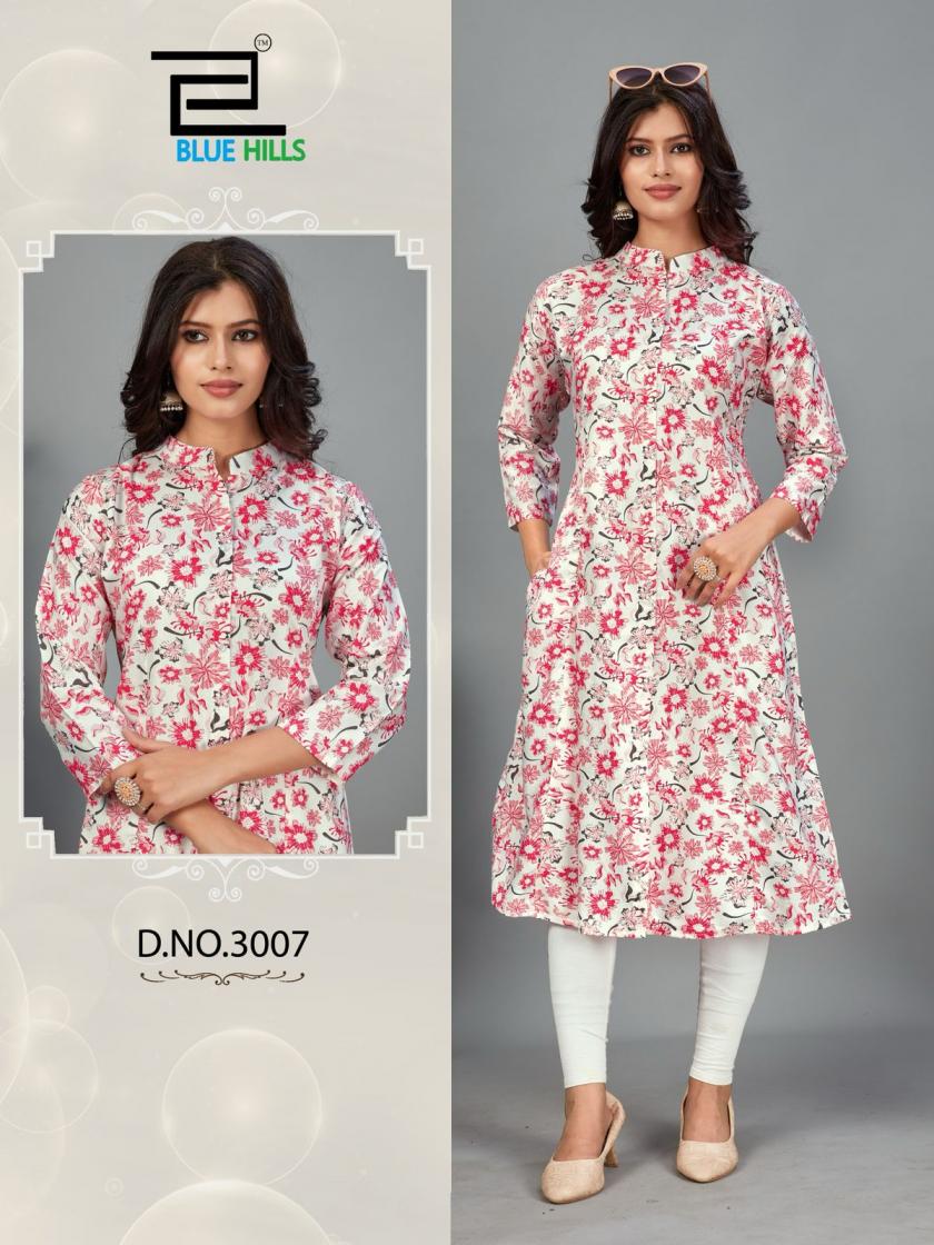 blue hills maher vol 3 rayon stylish full stitch plus size long kurtis 