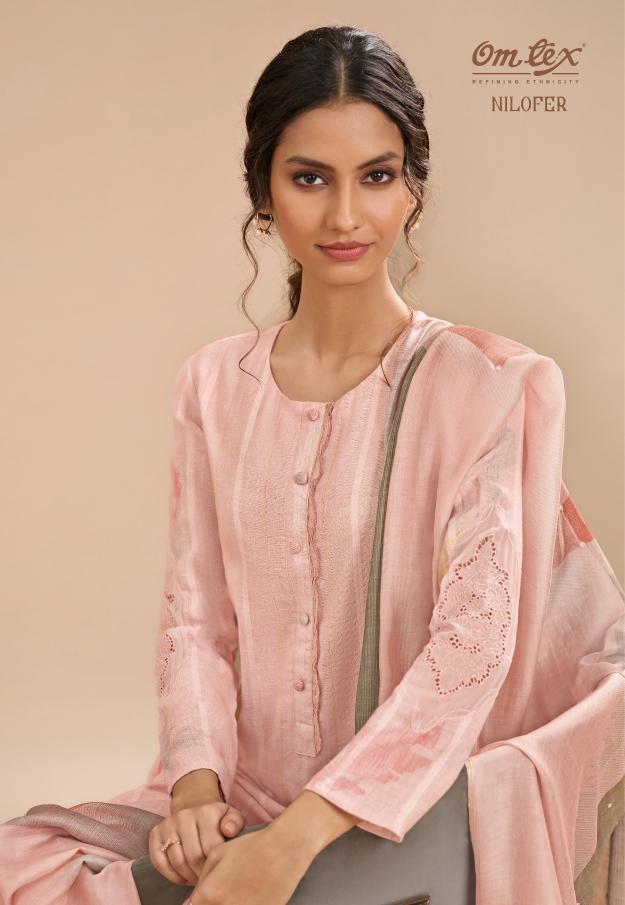 omtex nilofer pretty look linen fancy dress material 