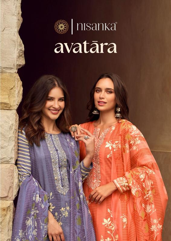 nisanka avatara viscose lawn print fancy work full stitch big size suit