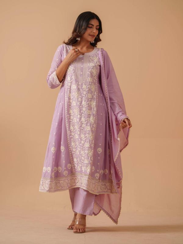 psyna cotton anarkali chikankari full stitch fashionable dress
