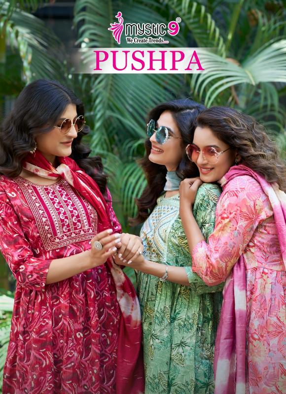 mystic9 pushpa vol 5 fully stitch rayon capsule stylish look 3pcs dress