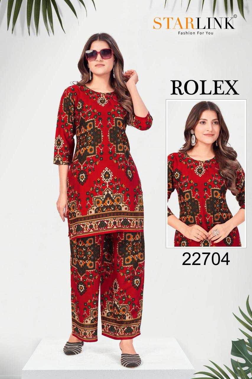 starlink rolex rayon readymade elegant style combo co-ord set 