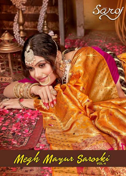  Megh Mayur swaroski Saroj vol.4 soft silk saree