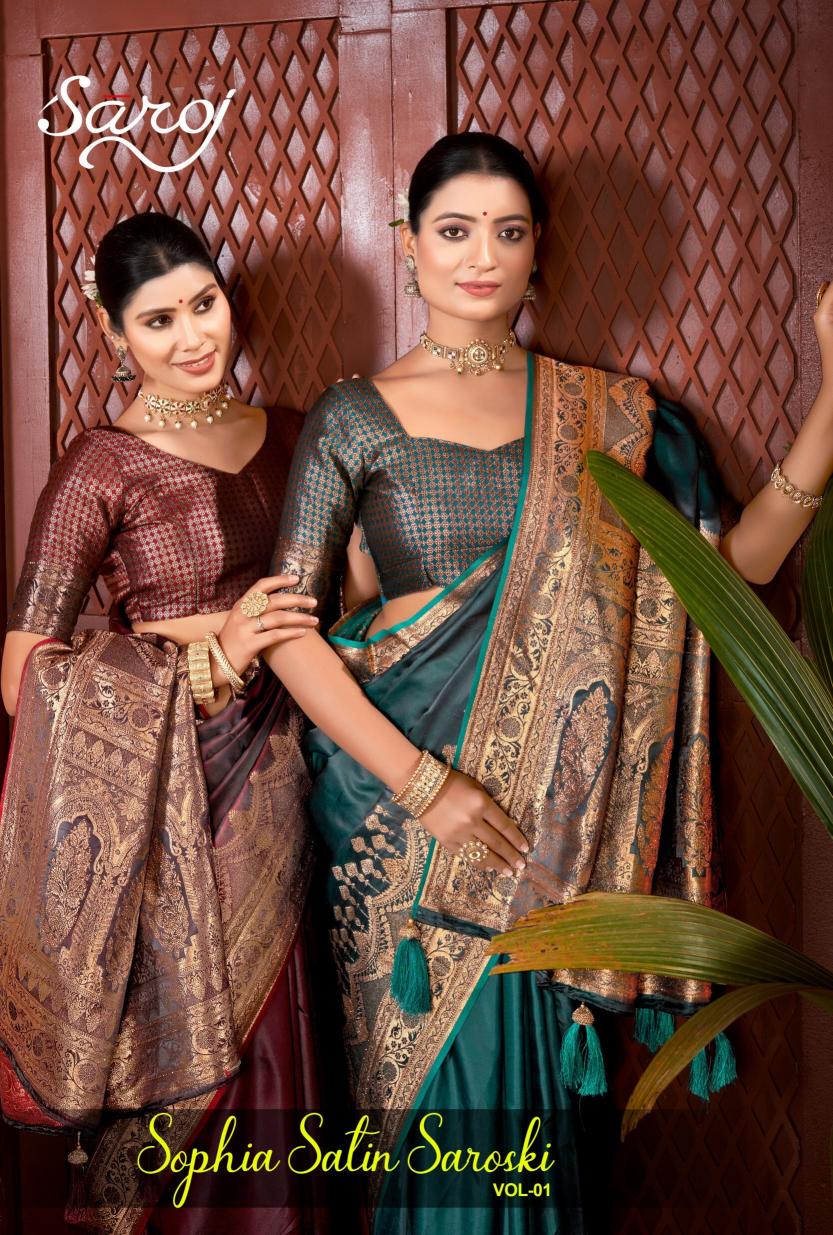 Saroj Sophia Sattin swarovski vol.1 Satin silk saree