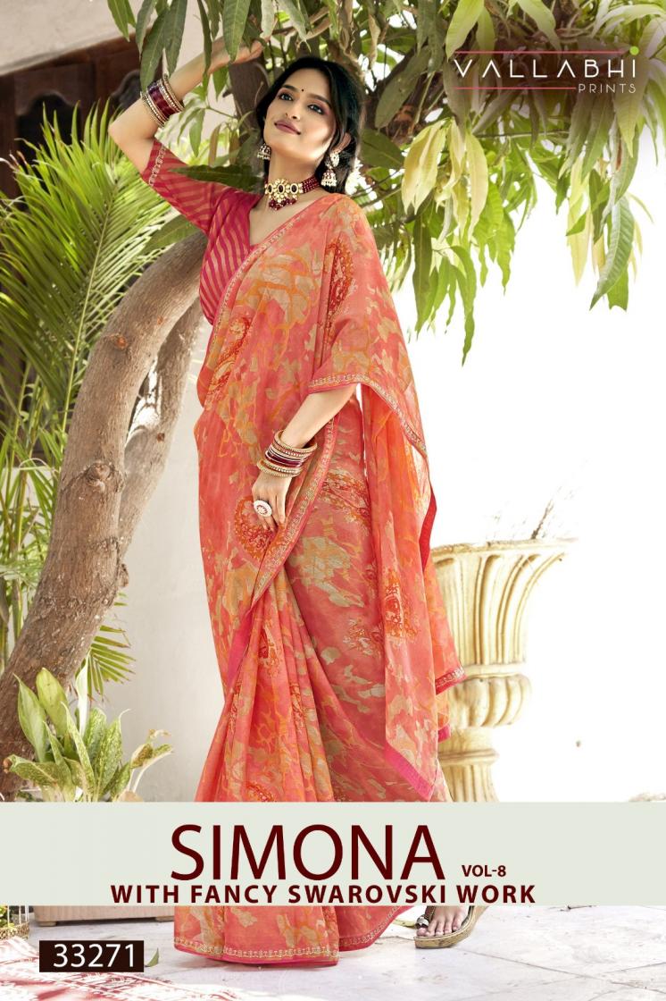 vallabhi print simona vol 8 chiffon hit design saree supplier 