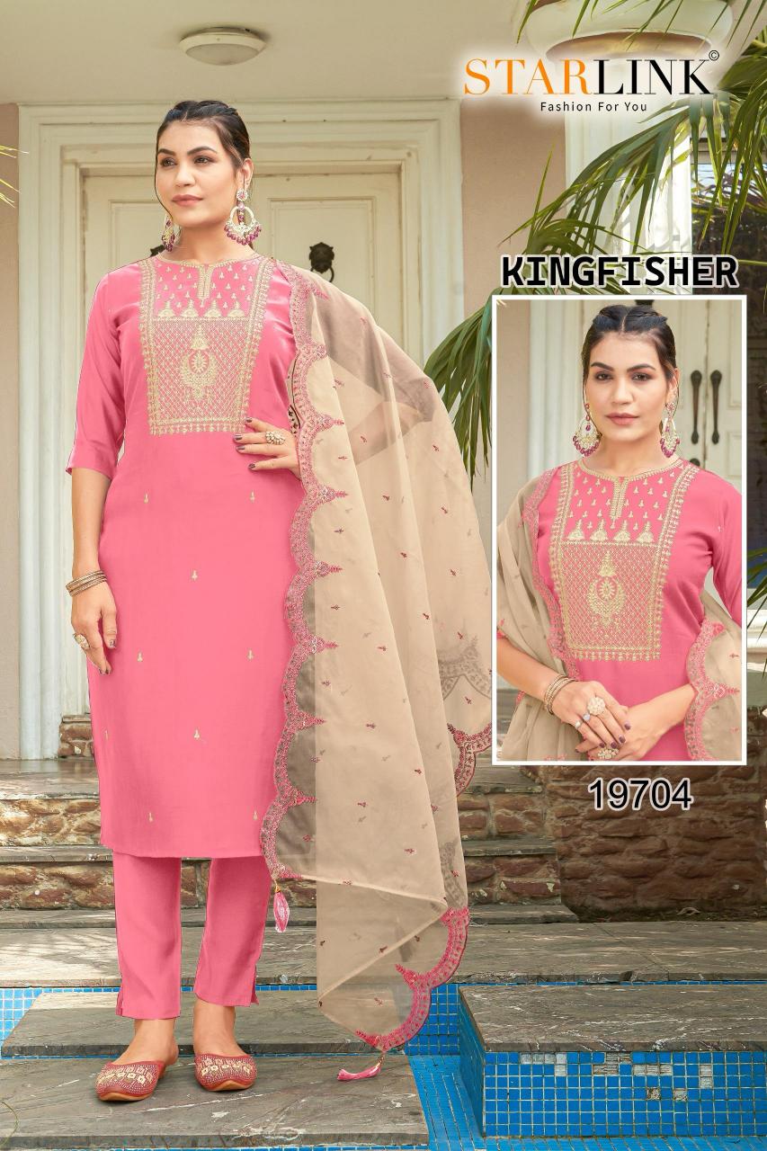 king fisher by starlink fully stitch  roman silk 3pcs combo dress
