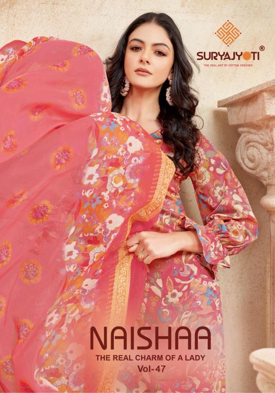 naishaa vol 47 by suryajyoti jam satin print casual wear 3pcs dress