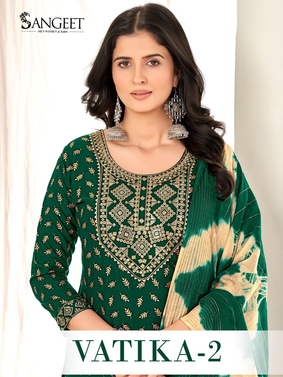 vatika vol 2 popular design rayon gold print full stitch big size 3pcs dress
