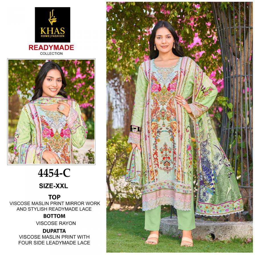 KHAS 4454 READYMADE STYLISH VISCOSE MUSLIN PAKISTANI 3PCS DRESS