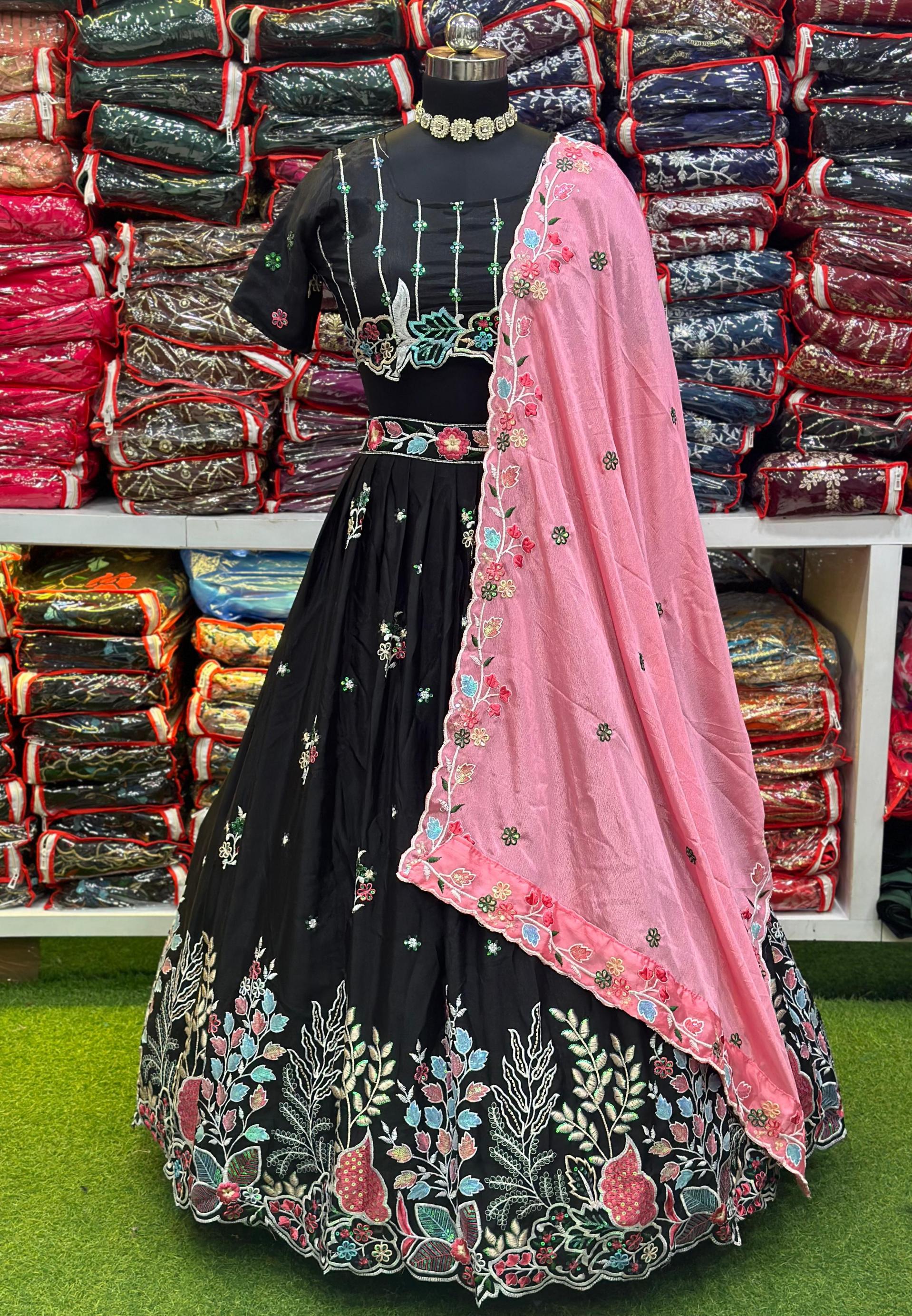 5002 HIT DESIGN CHINON SILK DESIGNER UNSTITCH LEHENGA BLOUSE DUPATTA 