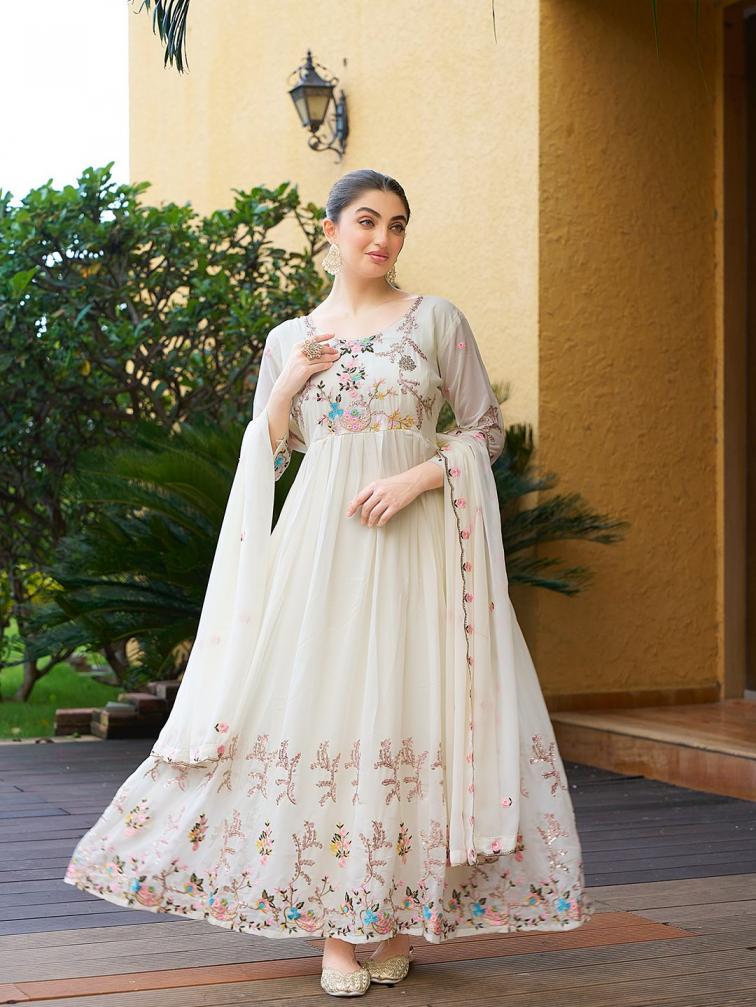 5021 FOUX GEORGETTE THREAD WORK FASHIONABLE SUIT FOR WOMENS 