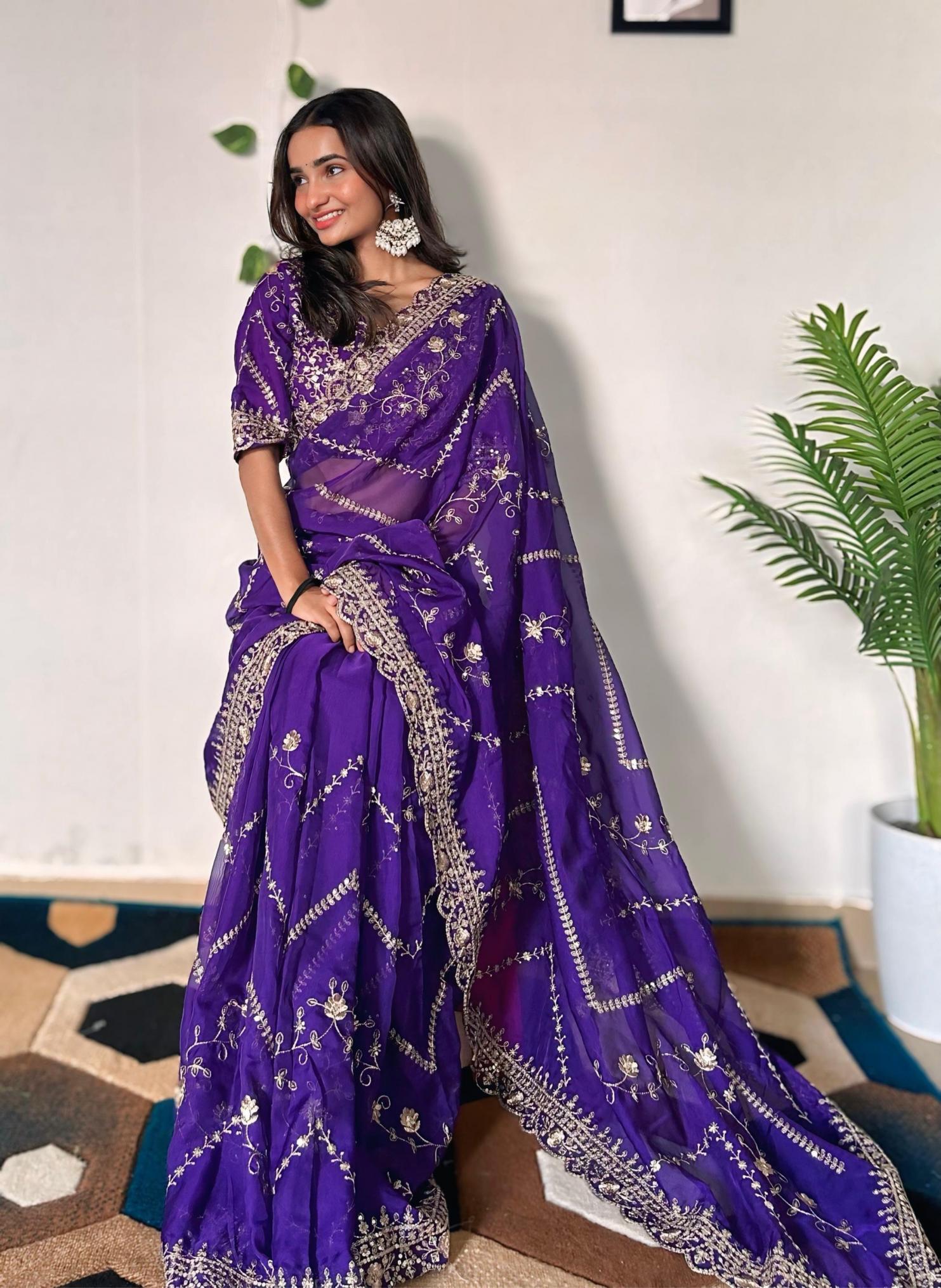 5042 COLOUR ADDITION TABBY ORGANZA SILK SAREES ONLINE 