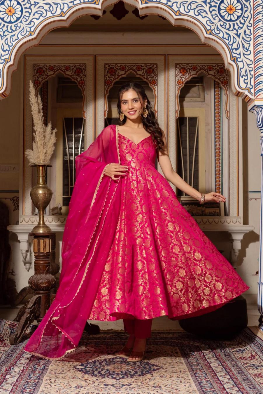 5069 FULLY STITCH TRADITIONAL VISCOSE JACQUARD GOWN FOR WOMENS 
